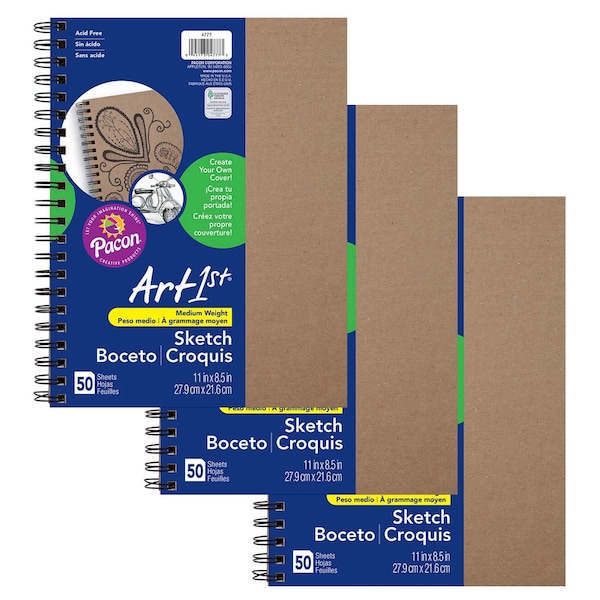 Art1st Sketch Diary, Natural Chipboard Cover, 11 x 8.5, PK3